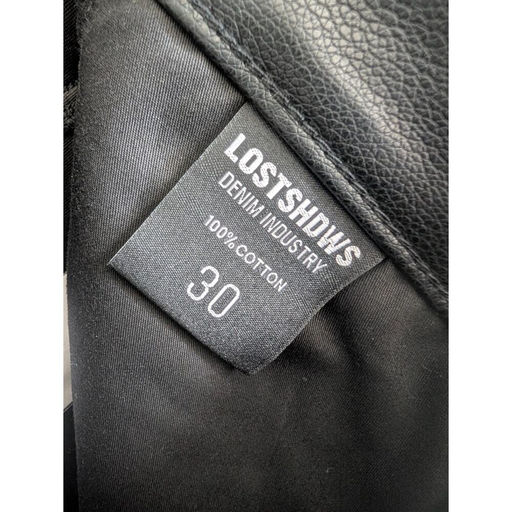 NWT LOSTSHDWS Leather Pants Mens 30 Black Graphic Sun Logo 5-Pocket Straight Leg - Picture 4 of 6